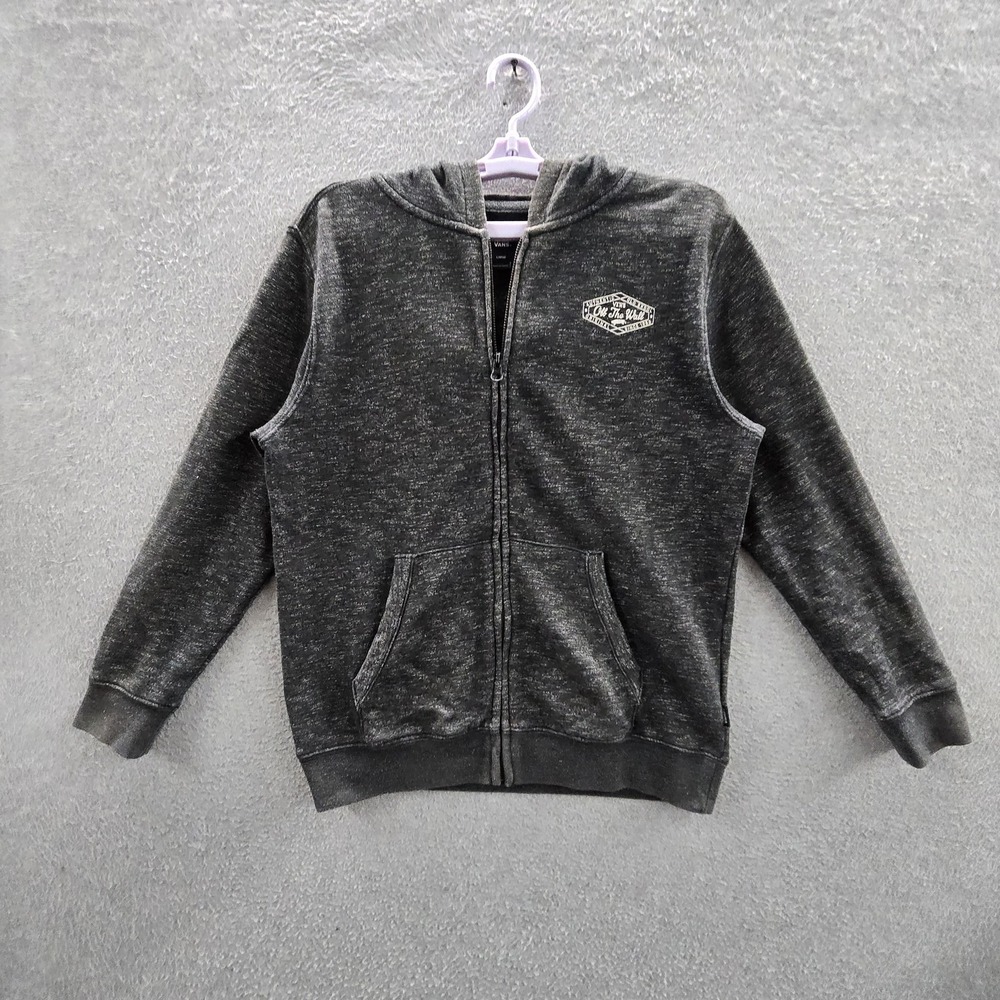 Vans Women Hoodie L Charcoal Gray Logo Skateboard Full Zip VN0A36MUBLK